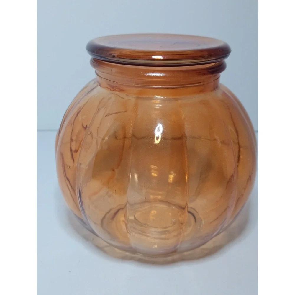 Amici Home Orange Glass Jack O Lantern Pumpkin Candy Jar Canister Lid 5.5